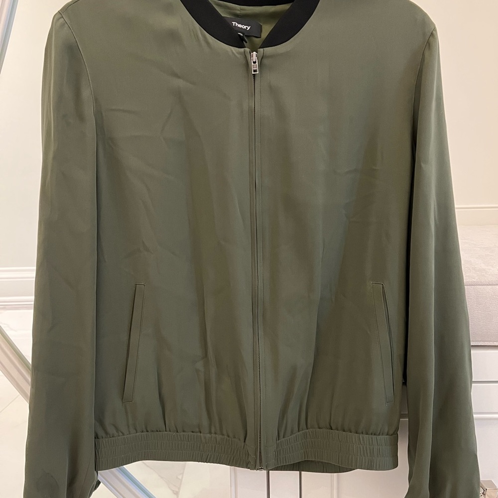 Theory Silk Green Bomber Jacket - Size S
